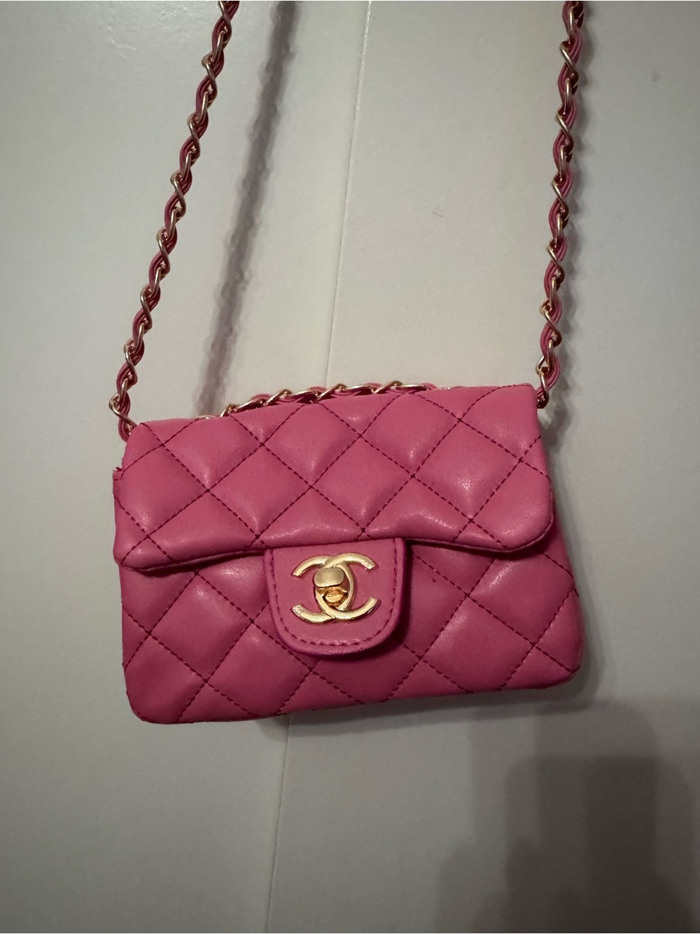Classic Quilted Pink Crossbody Bag with Gold-Tone Logo